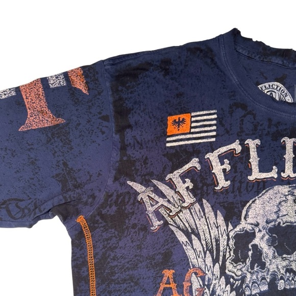 Affliction Mens Graphic Tee Skull Dark Blue Size Extra Large - Picture 2 of 8